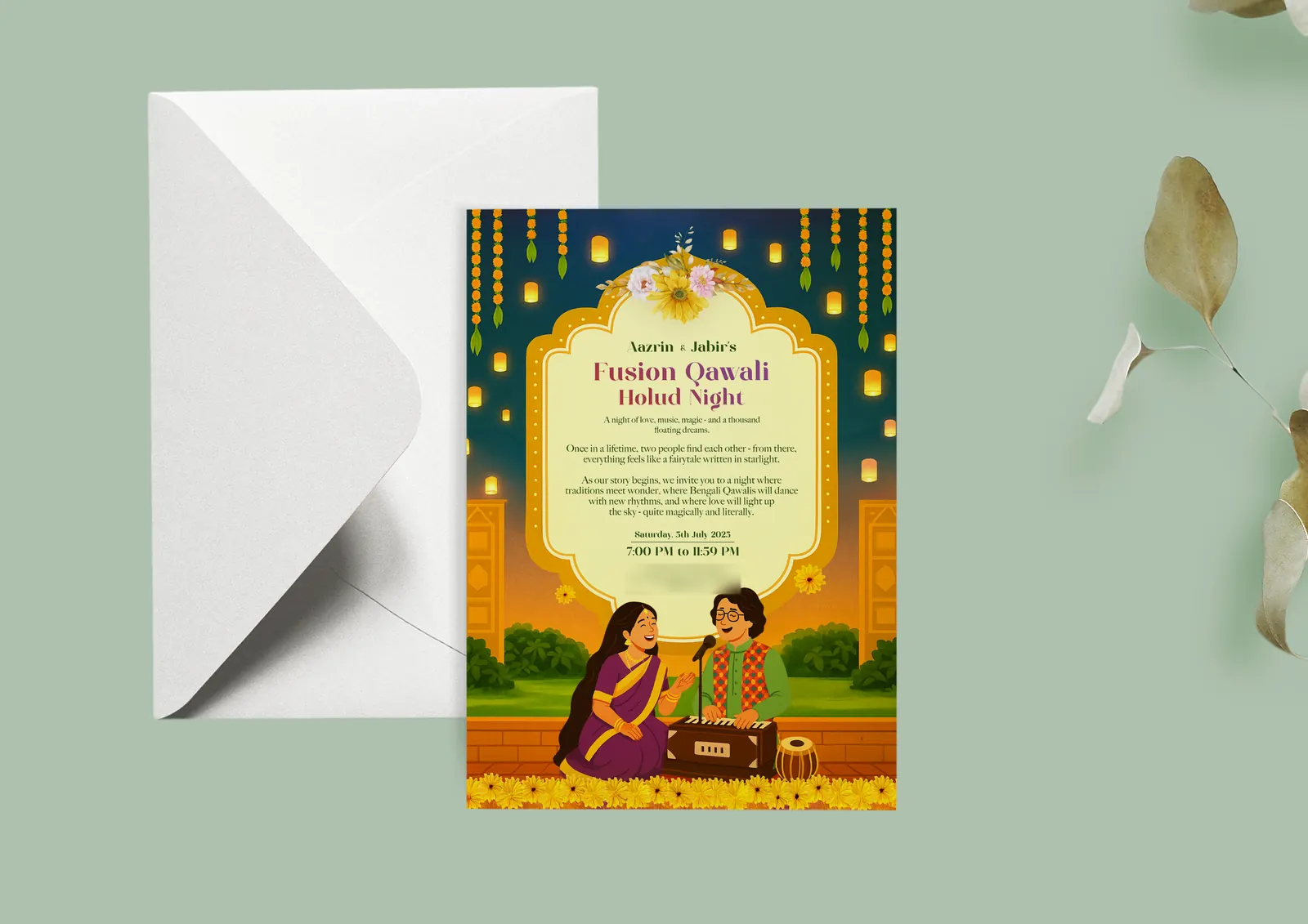 Holud invitation with a white envelope