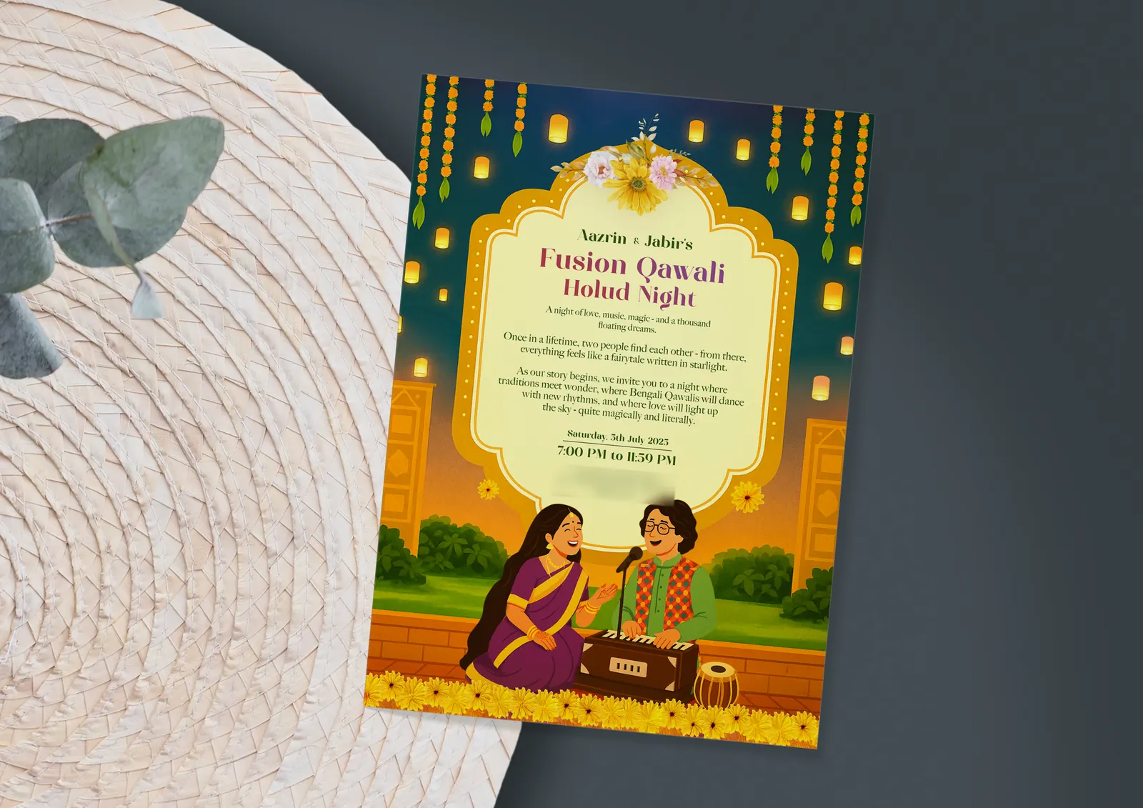 Holud invitation printed, on a woven mat