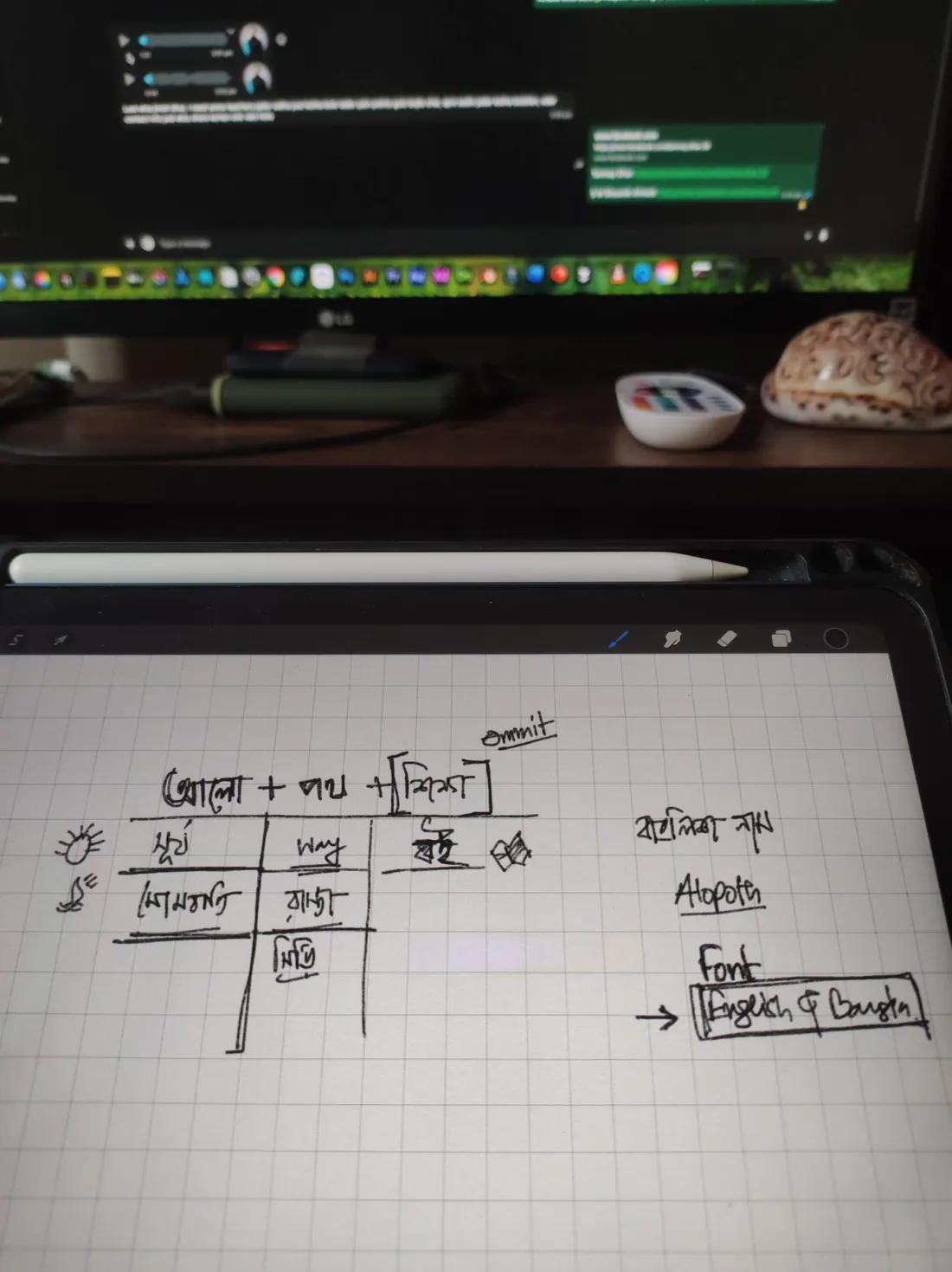 The first Alopoth sketches on a tablet