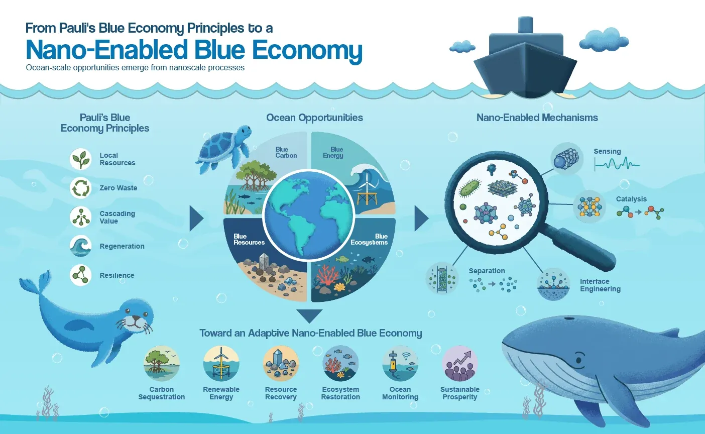 The Conceptual Framework infographic: Nano-Enabled Blue Economy