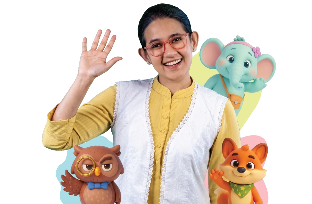 Munzereen Shahid with the Ms Mun mascots