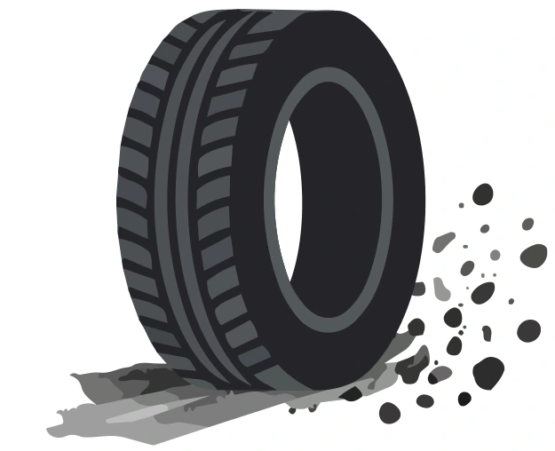 Illustration of a tire shedding particles