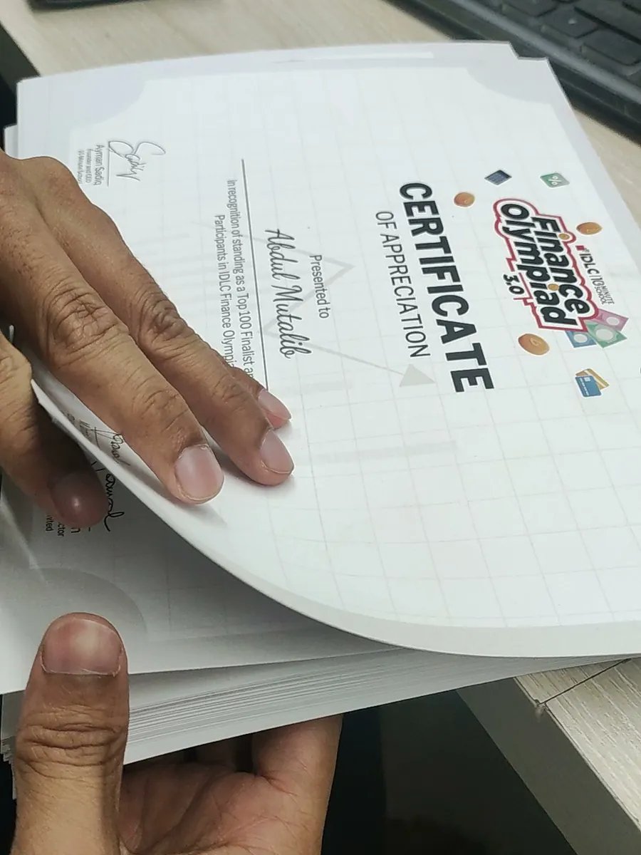 Certificate of appreciation with the logo
