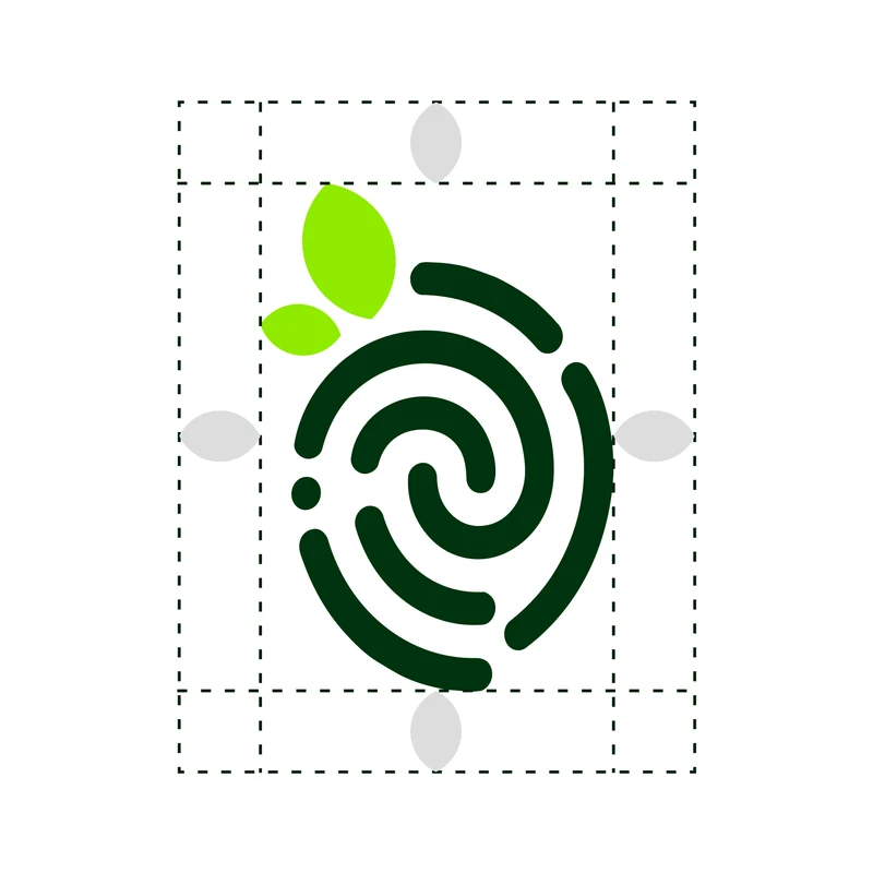 Origene mark on its construction grid with leaf-sized clear space