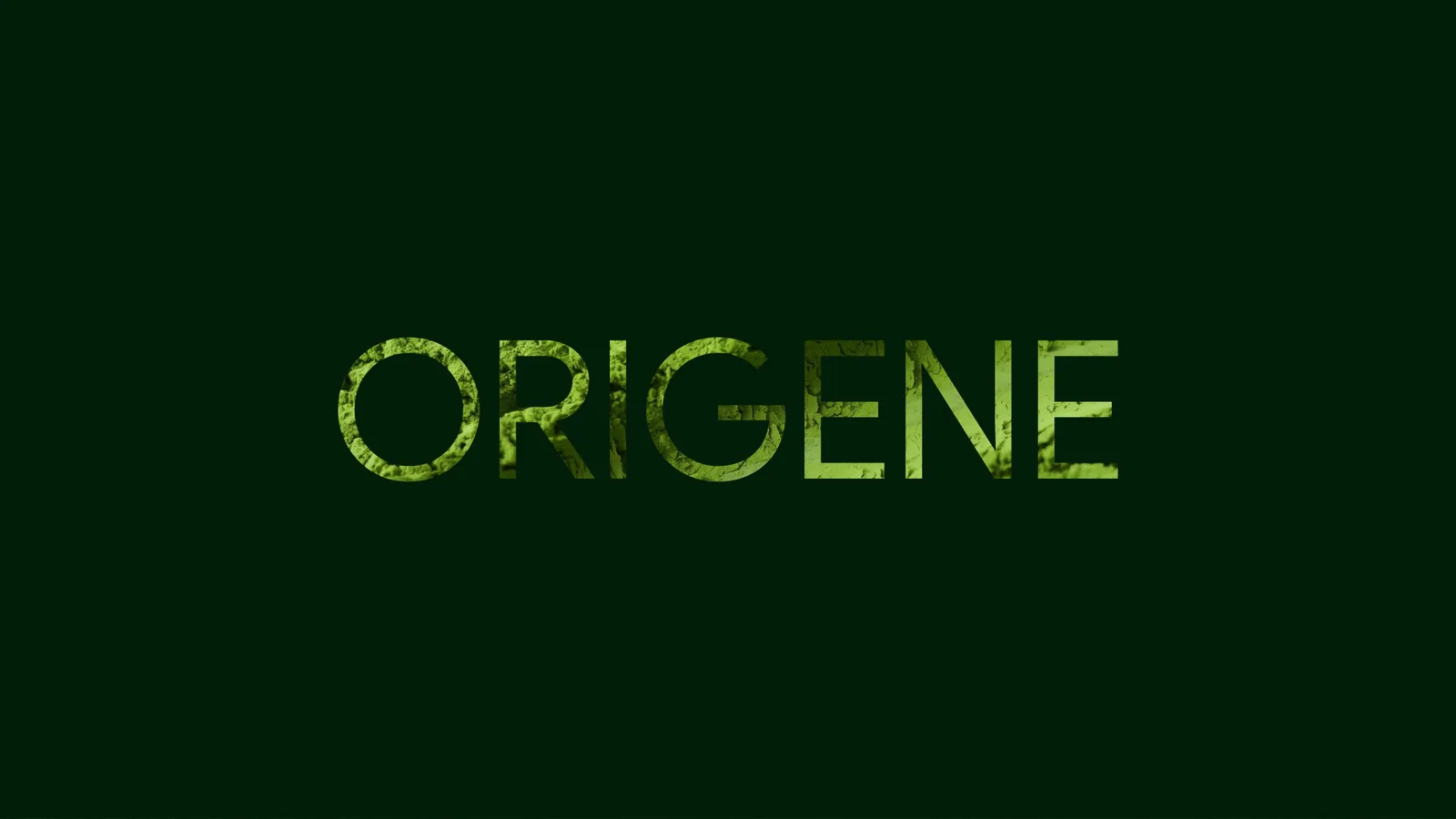 Origene wordmark filled with a leaf texture