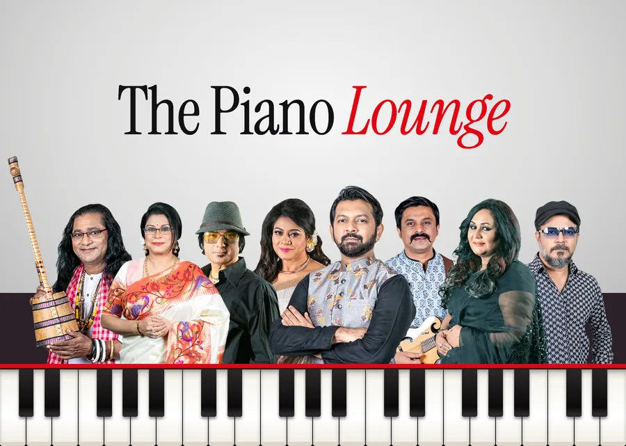The Piano Lounge, Channel i: the season’s singers standing behind a piano keyboard