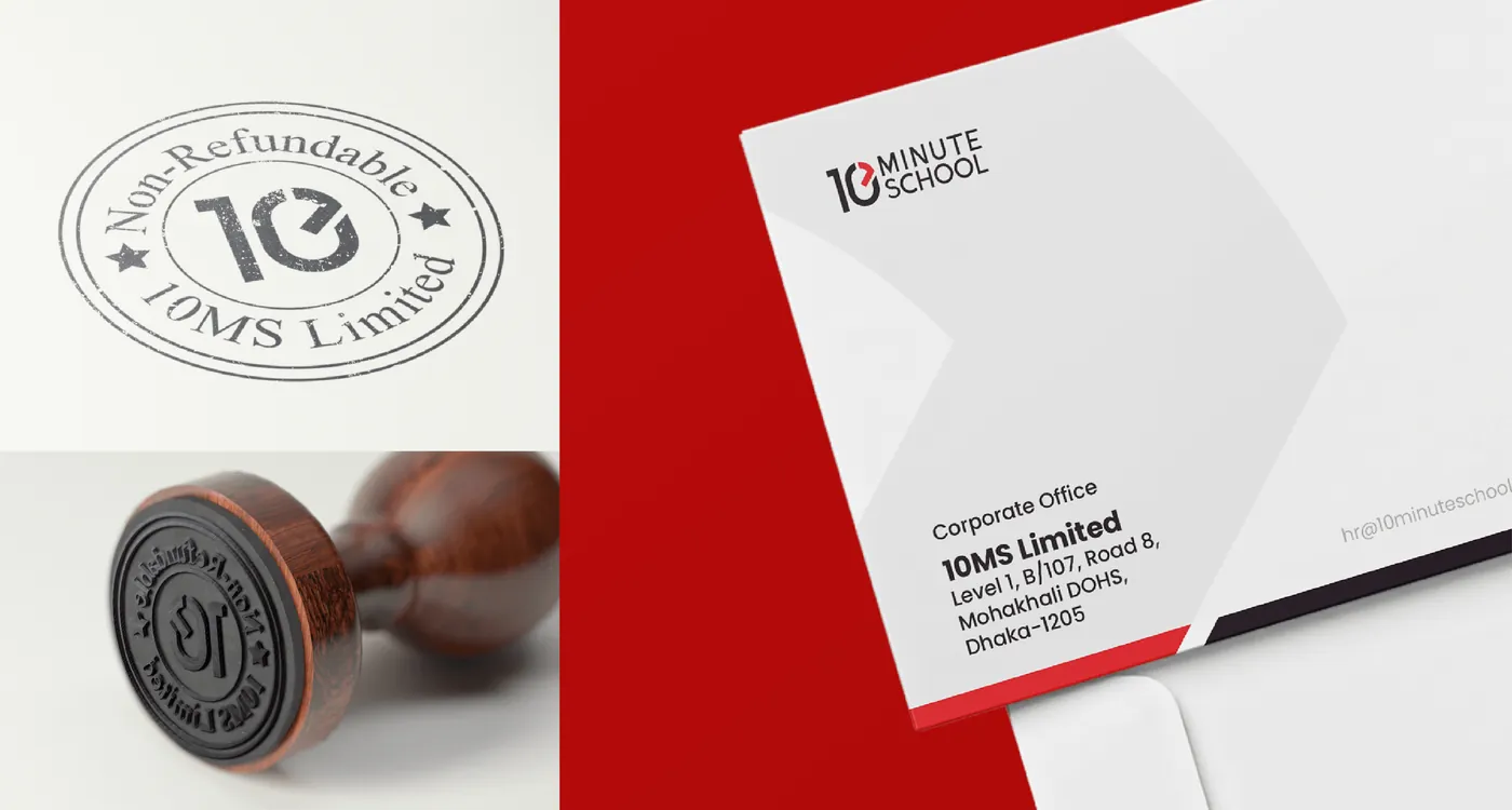 Rubber seal reading Non-Refundable 10MS Limited, beside a branded envelope