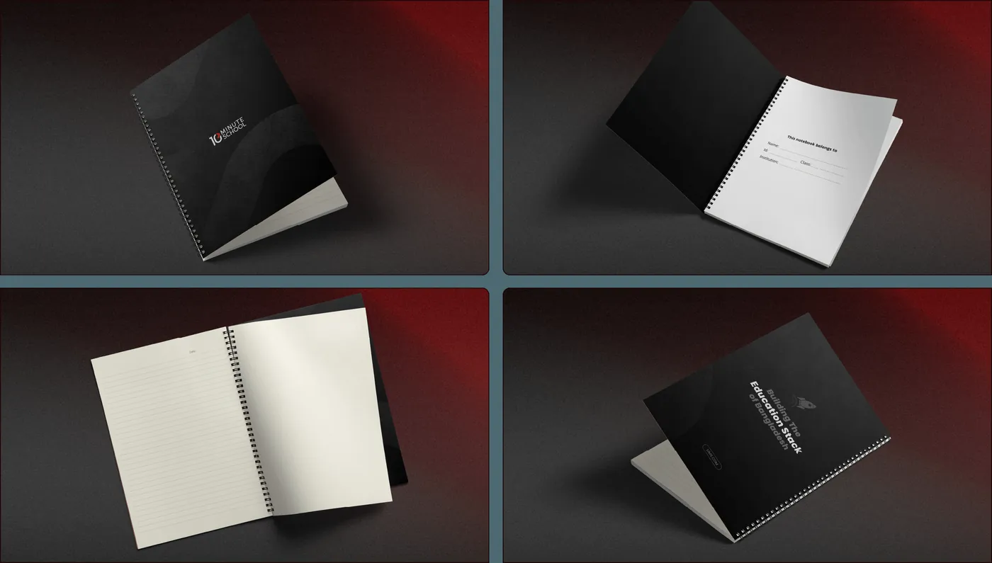 Spiral notebook in black, open and closed