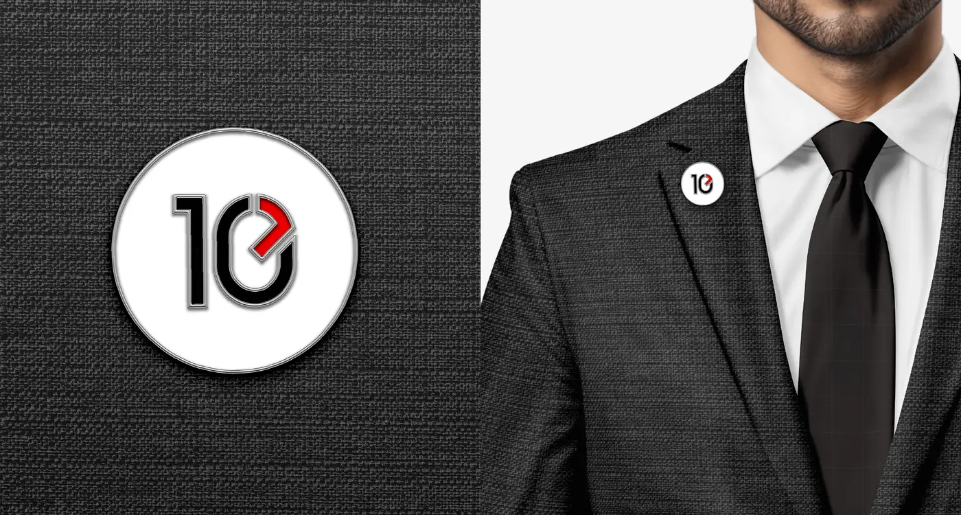 Enamel lapel pin of the 10, and on a suit