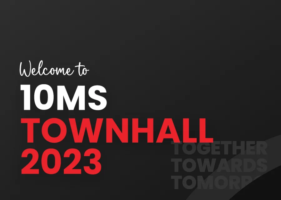 Welcome to 10MS Townhall 2023: the welcome banner’s lockup on charcoal